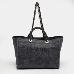 Pre Owned Chanel Grey Straw Large Deauville Shopper Tote