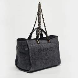 Pre Owned Chanel Grey Straw Large Deauville Shopper Tote