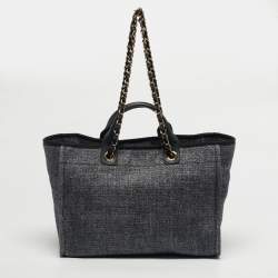 Pre Owned Chanel Grey Straw Large Deauville Shopper Tote