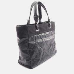 Pre Owned Chanel Paris Biarritz Black Quilted Coated Canvas Tote Bag
