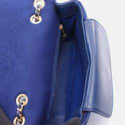 Pre Owned Chanel Diana Blue Cotton Flap Chain Shoulder Bag