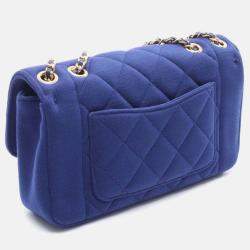 Pre Owned Chanel Diana Blue Cotton Flap Chain Shoulder Bag