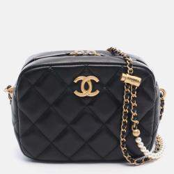 Pre Owned Chanel My Perfect Adjustable Small Quilted Lambskin with Pearls Chain Camera Bag