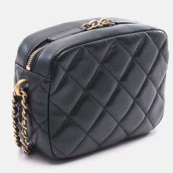 Pre Owned Chanel My Perfect Adjustable Small Quilted Lambskin with Pearls Chain Camera Bag