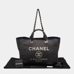 Pre Owned Chanel Navy Blue Denim Large Deauville Shopper Tote