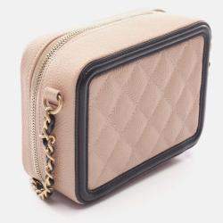 Pre Owned Chanel Filigree Pink/Black Leather Shoulder Bag