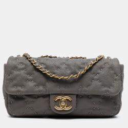 Pre Owned Chanel Grey CC Caviar Wild Stitch Flap