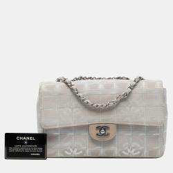 Pre Owned Chanel Beige Medium New Travel Line Nylon Single Flap