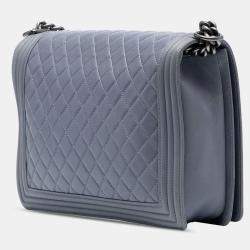 Pre Owned Chanel Grey Large Quilted Lambskin Boy Flap