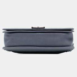 Pre Owned Chanel Grey Large Quilted Lambskin Boy Flap