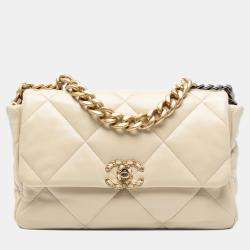 Pre Owned Chanel Beige Large Lambskin 19 Flap