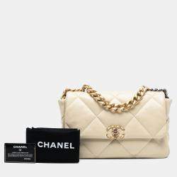 Pre Owned Chanel Beige Large Lambskin 19 Flap