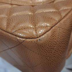 Pre Owned Chanel Brown Caviar Classic Jumbo Double Flap Bag