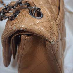 Pre Owned Chanel Brown Caviar Classic Jumbo Double Flap Bag