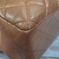Pre Owned Chanel Brown Caviar Classic Jumbo Double Flap Bag