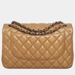 Pre Owned Chanel Brown Caviar Classic Jumbo Double Flap Bag