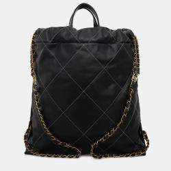 Pre Owned Chanel Black Quilted Calf Leather C22 Backpack