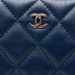 Pre Owned Chanel Blue Large Quilted Lambskin O Case Clutch