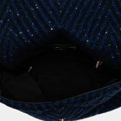 Pre Owned Chanel Blue Large Chevron Tweed Sequin 19 Flap