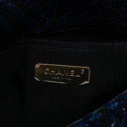 Pre Owned Chanel Blue Large Chevron Tweed Sequin 19 Flap