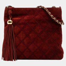 Pre Owned Chanel Red CC Quilted Suede Tassel Crossbody