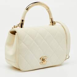 Pre Owned Chanel White Quilted Leather Mini Carry Chic Flap Bag