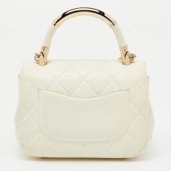 Pre Owned Chanel White Quilted Leather Mini Carry Chic Flap Bag