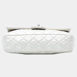Pre Owned Chanel Silver Medium Classic Lambskin Double Flap