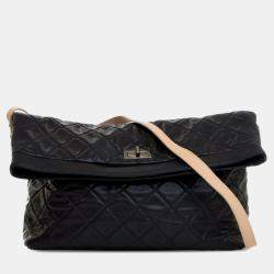 Pre Owned Chanel Black Reissue Quilted Caviar Messenger Flap