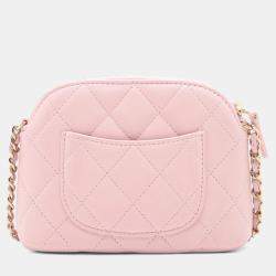 Pre Owned Chanel Pink Mini CC Quilted Lambskin Dome Clutch with Chain