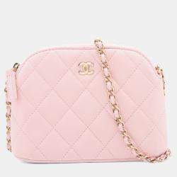 Pre Owned Chanel Pink Mini CC Quilted Lambskin Dome Clutch with Chain