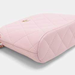 Pre Owned Chanel Pink Mini CC Quilted Lambskin Dome Clutch with Chain