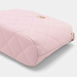 Pre Owned Chanel Pink Mini CC Quilted Lambskin Dome Clutch with Chain
