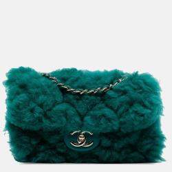 Pre Owned Chanel Green Small CC Shearling Single Flap