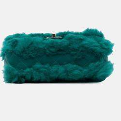 Pre Owned Chanel Green Small CC Shearling Single Flap