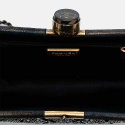 Pre Owned Chanel Black CC Glitter Lambskin Studded Frame Clutch on Chain