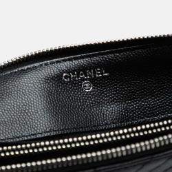 Pre Owned Chanel Black CC Chevron Caviar Zip Clutch