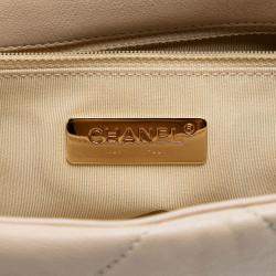Pre Owned Chanel Beige Brown Medium Lambskin 19 Flap