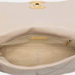 Pre Owned Chanel Beige Brown Medium Lambskin 19 Flap