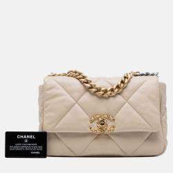 Pre Owned Chanel Beige Brown Medium Lambskin 19 Flap