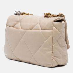 Pre Owned Chanel Beige Brown Medium Lambskin 19 Flap