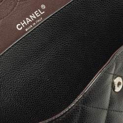 Pre Owned Chanel Black Quilted Caviar Leather Jumbo Classic Double Flap Bag