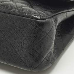 Pre Owned Chanel Black Quilted Caviar Leather Jumbo Classic Double Flap Bag