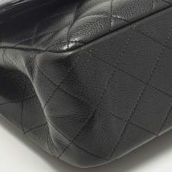 Pre Owned Chanel Black Quilted Caviar Leather Jumbo Classic Double Flap Bag