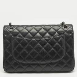 Pre Owned Chanel Black Quilted Caviar Leather Jumbo Classic Double Flap Bag