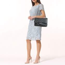 Pre Owned Chanel Black Quilted Caviar Leather Jumbo Classic Double Flap Bag