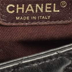 Pre Owned Chanel Black/Burgundy Quilted Glazed Leather Medium Castle Rock Top Handle Bag