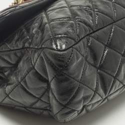 Pre Owned Chanel Black/Burgundy Quilted Glazed Leather Medium Castle Rock Top Handle Bag