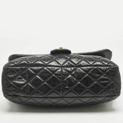 Pre Owned Chanel Black/Burgundy Quilted Glazed Leather Medium Castle Rock Top Handle Bag