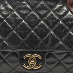 Pre Owned Chanel Black/Burgundy Quilted Glazed Leather Medium Castle Rock Top Handle Bag